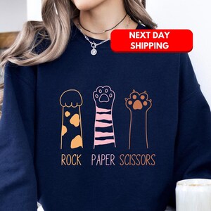 Rock Paper Scissors Cat Sweatshirt Gift For Cat Lover, Funny Cat Pow Sweater, Cat Lover Gift Hoodie, Cat Owner Sweater, Cute Cat Crewneck