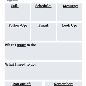 May include: A printable brain dump worksheet with the text "DEAR BRAIN FOG, FORK YOU." and a cartoon brain with a fork in it. The worksheet has sections for "Call", "Schedule", "Message", "Follow-Up", "Email", "Look Up", "What I want to do", "What I need to do", "Ran out of", and "Remember".