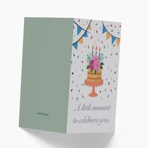 Tarjeta de cumpleaños para un amigo, linda tarjeta de felicitación con diseño de pastel, papelería de celebración, tarjeta de la Generación Z con sobre, vibras positivas de moda.