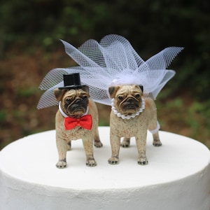 Pug- Dog-Bride-Groom-Wedding-Animal-Cake Topper-6 inch cake- Groom&#39;s cake topper-Engagement party-Anniversary-Birthday