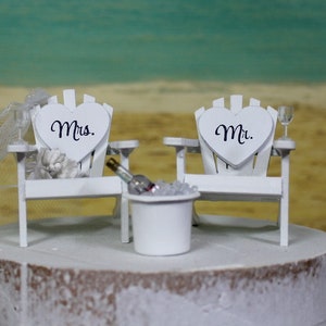Beach Wedding Cake Topper, 6" Cake Topper, Beach-Bride-Groom-Anchors-Tub-Drinks-Destination-Ocean- His and Hers Cake Topper