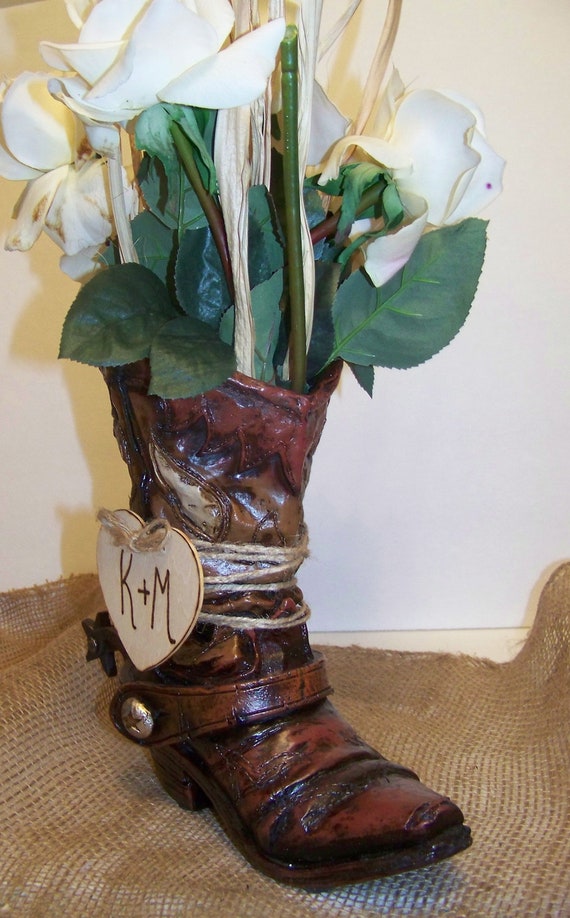 2 Rustic Wedding Centerpiece Cowboy Boot Flower Vase Set Of 2 Etsy