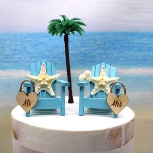 Beach-Wedding-Cake Topper-Destination Wedding-Adirondack Chairs-Bride-Groom-6 inch cake topper-Starfish