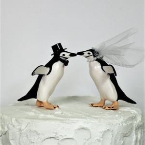 Penguin Wedding Cake Topper, Unique Cake Topper, Bride and Groom, Animal Cake Topper, Black and White Cake image 5
