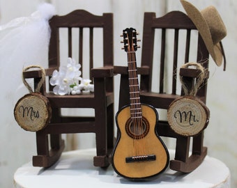 Guitar, Banjo, Violin, Instruments, Musical, Wedding Cake Topper, 6" Cake Topper, Country-Barn-Wooden-Rustic-Bride-Groom