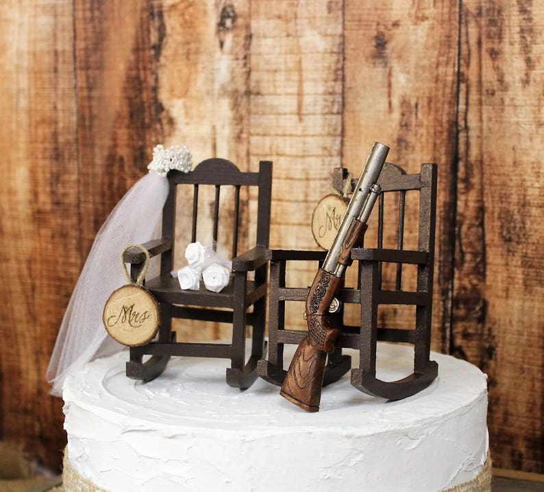 Hunting Wedding Cake Topper Bride and Groom Wedding Chairs Etsy