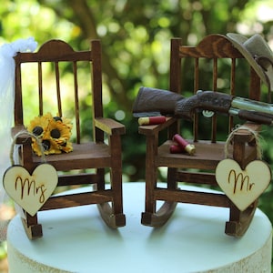 Hunting Wedding Cake Topper, Bride and Groom Wedding Chairs, Personalized Cake Topper, Country-Barn-Wooden-Rustic His and Hers Cake Topper