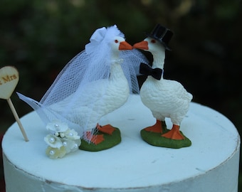 Goose-Wedding-Cake Topper-Bride-Groom-Farm-Animal-Funny-Unique-Barn-Geese-Mr-Mrs-Rustic