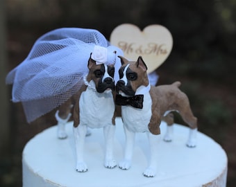 Boxer-Dog-Bride-Groom-Wedding-Cake Topper-Animal-Pet-Unique-Funny-wooden heart-