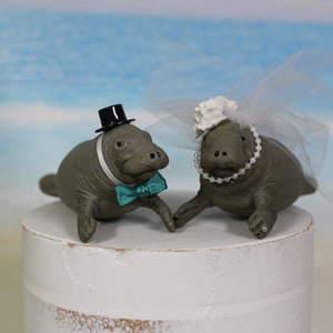 Manatee Wedding Cake Topper, Beach-Ocean -Wedding Cake Topper-Animal Cake Topper- Sea Life- Bride and Groom,