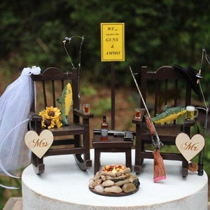 hunting/fishing cake topper, groom, bride, wedding, cake topper, unique, funny,