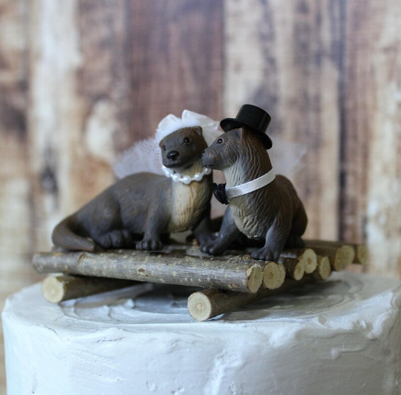 River Otter Wedding Cake Topper BrideGroomAnimalWooden Etsy