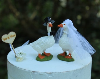 Goose-Wedding-Cake Topper-Bride-Groom-Farm-Animal-Funny-Unique-Barn-Geese-Mr-Mrs-Rustic