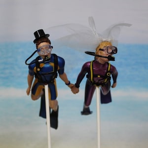 Adorno para tarta de buzos, océano, novia, novio, playa, boda, único,