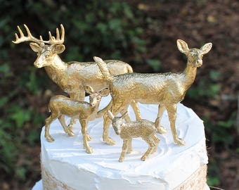 Deer Wedding Cake Topper, Gold Animal Cake Topper, Family Cake Topper, Hunting Cake Topper, Wedding Cake, Wedding Decor,