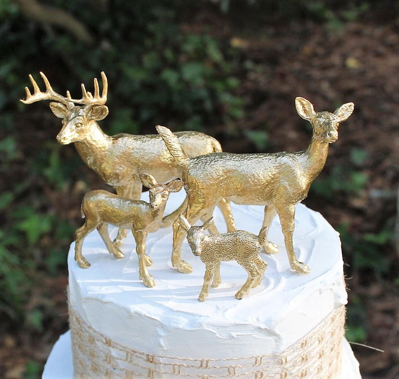 Deer Wedding Cake Topper Gold Animal Cake Topper Family Cake Etsy