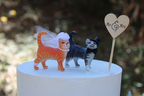猫のウェディングケーキ、面白いトラ猫の花嫁と花婿 - Etsy 日本