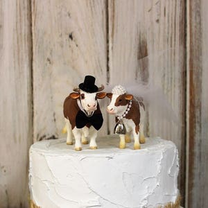 Cow Cake Topper-Animal Wedding Cake Topper-Farm-Sentimental Cow-Barn Wedding Cake Topper-Farmer Boy and Girl-Cow Bride and Groom