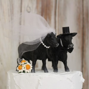 Angus-Cow Cake Topper-Black Angus Cows-Barn Wedding Cake Topper-Animal Cake Topper-Farm Couples-Bride and Groom