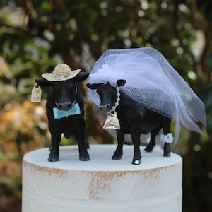 Cow Cake Topper-Black Angus-Wedding-Bride-Groom-Funny-Farm-Animal-Personalized-Unique-Barn-Farmhouse-Anniversary-Country-Cowbell-Mr.-Mrs.