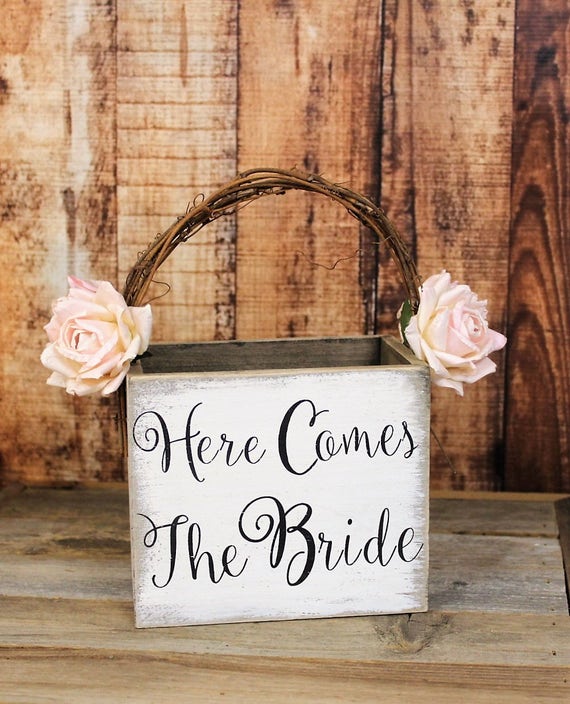 here comes the bride flower basket