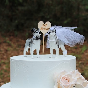 Husky-Dog-Bride-Groom-Wedding-Cake Topper-Animal-Pet-Unique