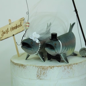 Truta-Peixe-Casamento-Arco-Íris-Vara de Pesca-Noiva-Noivo-Pescador-Topper de Bolo do Noivo-Acabei de Fisgar