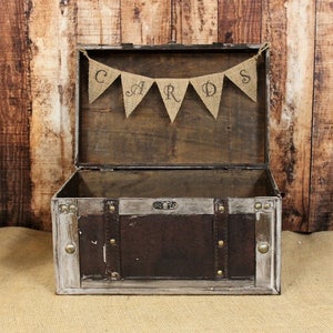 Wedding Card Box with Burlap Banner-Rustic Wedding Card Box-Shabby Chic Wedding Decor, Distressed Card Box, Reception Card Holder,