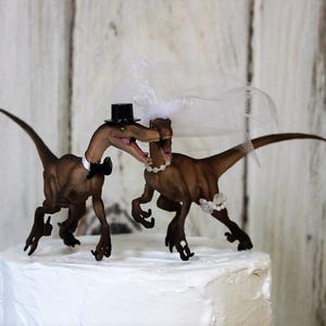 Dinosaur Wedding Cake Topper, Velociraptor Cake Topper, Dinosaurs-Jurassic Park-Prehistoric Bride and Groom Animal Cake TopperWedding Topper