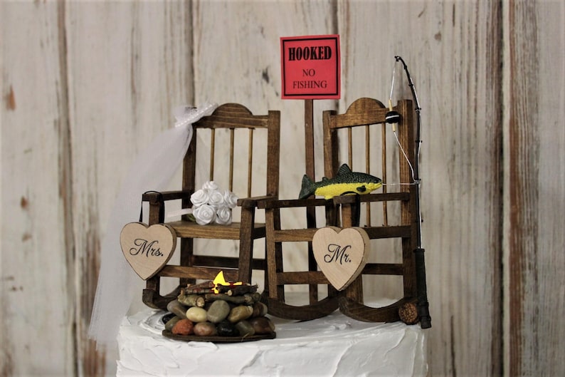 Fishing Wedding Cake Topper Bride and Groom Wedding Chairs Etsy