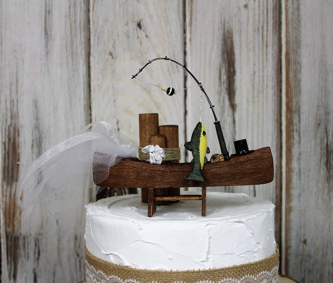 Fishing Wedding Cake Topper, Fishing Boat and Fish, Bride and Groom — free download
