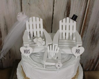 Beach Wedding Cake Topper, Adirondack Cake Topper, Beach Theme, Childs Adirondack Chair Cake Topper, His and Hers Cake Topper