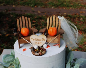 Fall-Wedding-Cake topper-Bride-Groom-Autumn-pumpkin-firepit-camping-unique-marshmallows-destination