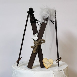 Wedding Cake Topper, Ski Cake Topper, Bride and Groom Skis, Wooden Skis Cake Topper-Grooms Cake Topper
