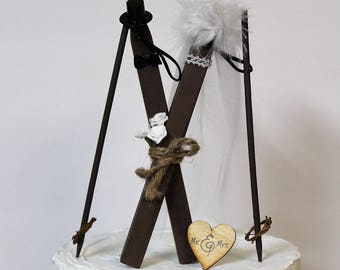 Wedding Cake Topper, Ski Cake Topper, Bride and Groom Skis, Wooden Skis Cake Topper-Grooms Cake Topper