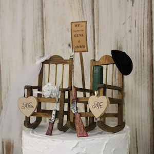 Hunting Wedding Cake Topper, Bride and Groom Wedding Chairs, Personalized Cake Topper, Country-Barn-Wooden-Rustic His and Hers Cake Topper
