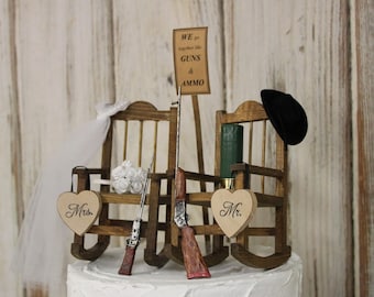 Hunting Wedding Cake Topper, Bride and Groom Wedding Chairs, Personalized Cake Topper, Country-Barn-Wooden-Rustic His and Hers Cake Topper