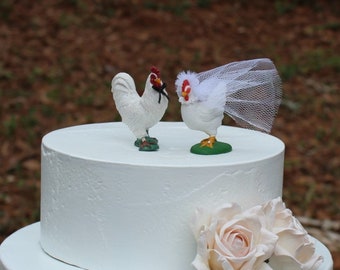 Rooster-Hen-Chicken-Wedding-Cake Topper-Bride-Groom-Farm-Animal-Mr-Mrs-Barn-Rustic-Country-Unique-Funny