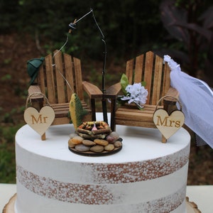 Fishing-Fishing pole-Adirondack Chairs-Lighted Campfire-Fisherman-Bride-Groom-Rustic-Unique-Baseball Cap-