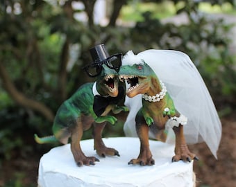 Dinosaur Wedding Cake Topper, T-Rex Cake Topper, Dinosaurs-Jurassic Park-Prehistoric Bride and Groom Animal Cake TopperWedding Topper