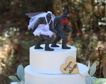 Bigfoot, Cake topper, Bride, Groom, animal, funny, unique, wedding, legend, Big foot animal