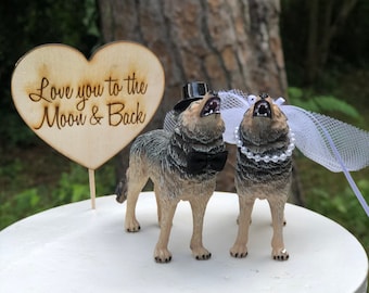 Wolf-Wedding-Cake Topper-Bride-Groom-Unique-Woodland-Timber Wolf-Animal