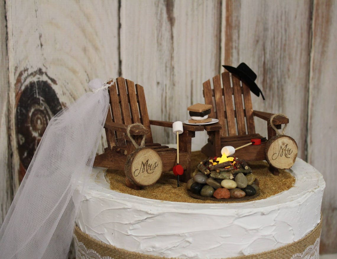 Wedding Cake Topper Camping Adirondack Chairs Bride and - Etsy