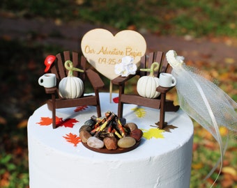 Wedding Cake Topper-Fall-Adirondack Chairs-Autumn-Pumpkins-Rustic-6" Cake Topper-4" Cake Topper-Beach-Bride-Groom