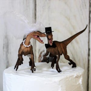 Dinosaur Wedding Cake Topper, Velociraptor Cake Topper, Dinosaurs-Jurassic Park-Prehistoric Bride and Groom Animal Cake TopperWedding Topper