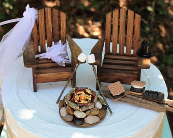 Chaises Adirondack, 3 options au choix, camping, décoration de gâteau, mariage, unique, S'more, guimauves, feu de camp