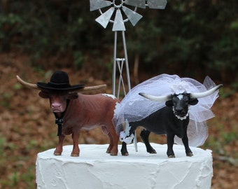 Longhorn-Cow-Bull-Wedding Cake Topper-Barn-Texas-Cake Topper-Bride-Groom-Country-Farm