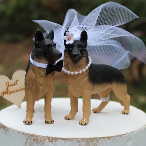 German Shepard-Dog-Bride-Groom-Wedding-Cake Topper-Animal-Pet-Unique-Funny-wooden heart-