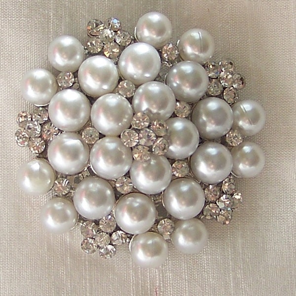 Wedding Bridal White Pearl Brooch with Crystals