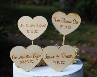 Personalized heart-Bride-Groom-Cake Topper-Wedding date